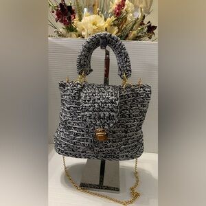Crochet Chic Black and White Woven Handbag Handmade